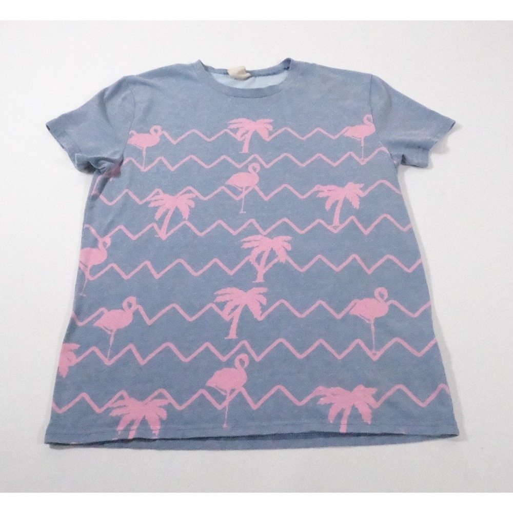 Hollister T-Shirt Mens S Blue Pink Flamingo Palm Tree Zig Zag Graphic Tee